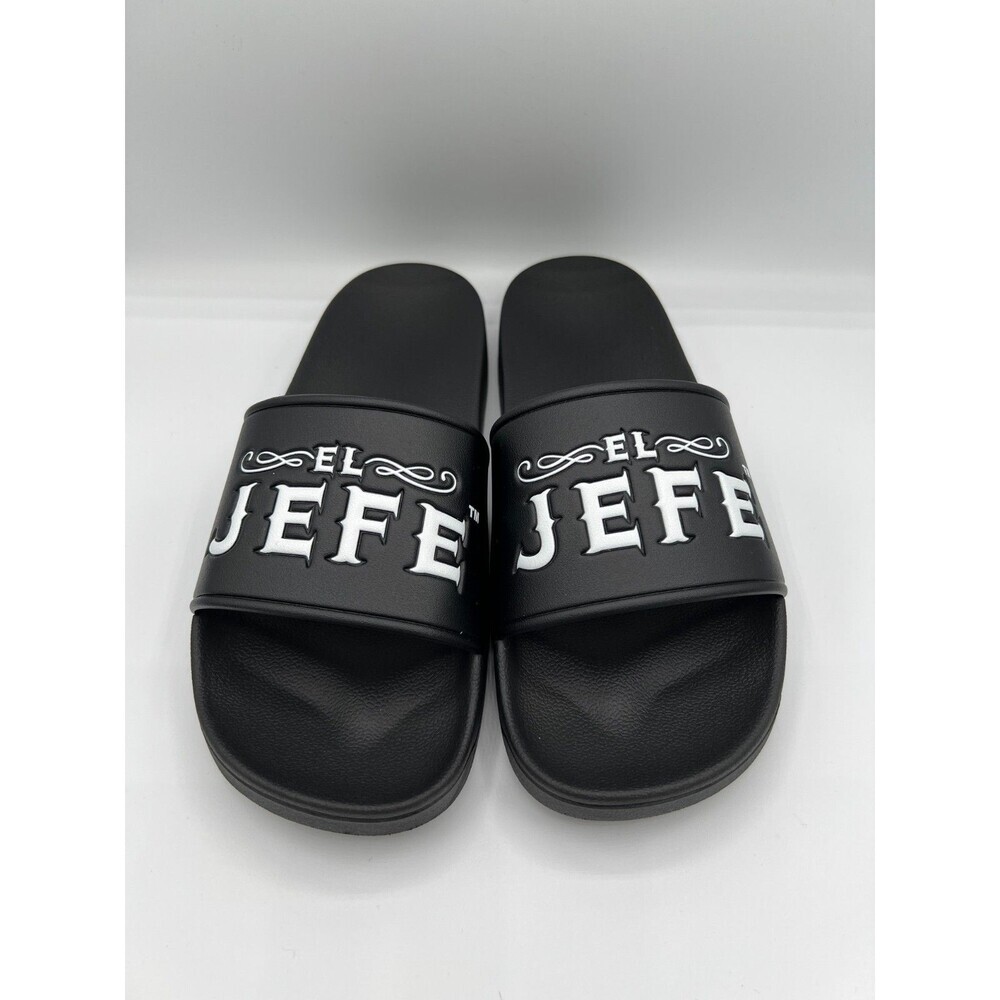 El Jefe Slides Sandals Black White Comfort Pool Slides Unisex Size 8/9